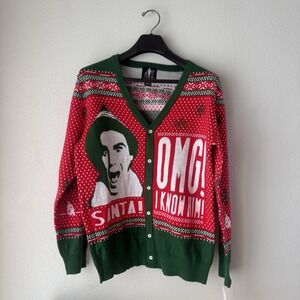 NWT Buddy The Elf Ugly Funny Christmas Cardigan Sweater OMG I KNOW HIM Sz‎ L Red